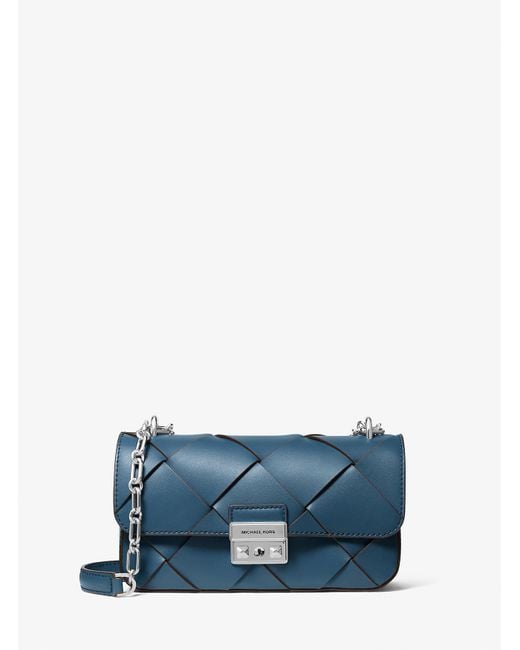 Michael Kors Blue Tribeca Small Woven Leather Shoulder Bag