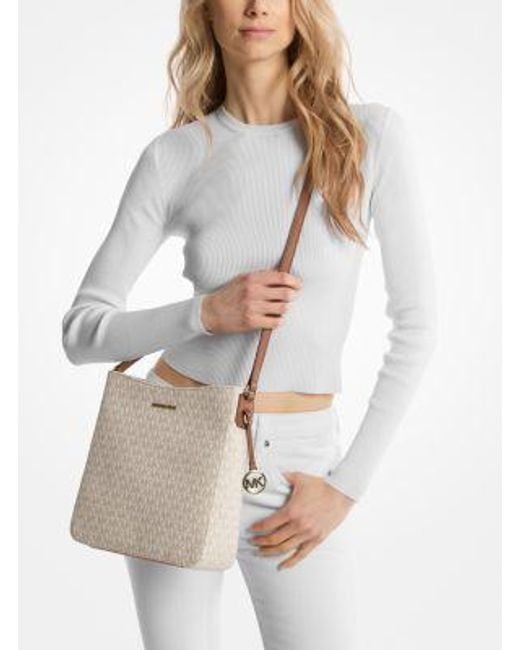 Michael Kors White Jet Set Travel Large Logo Messenger Bag