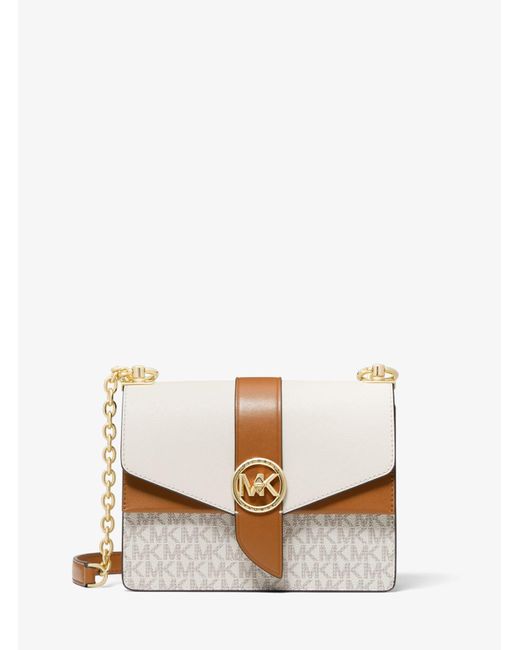 Michael Kors Natural Greenwich Small Color-block Logo And Saffiano Leather Crossbody Bag