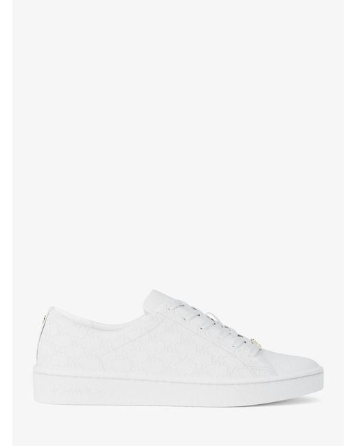 MICHAEL Michael Kors White Mk Keating Logo Embossed Leather Trainers