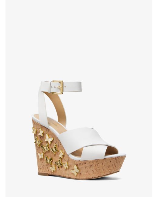 Michael Kors Multicolor Lacey Butterfly Embellished Leather Wedge