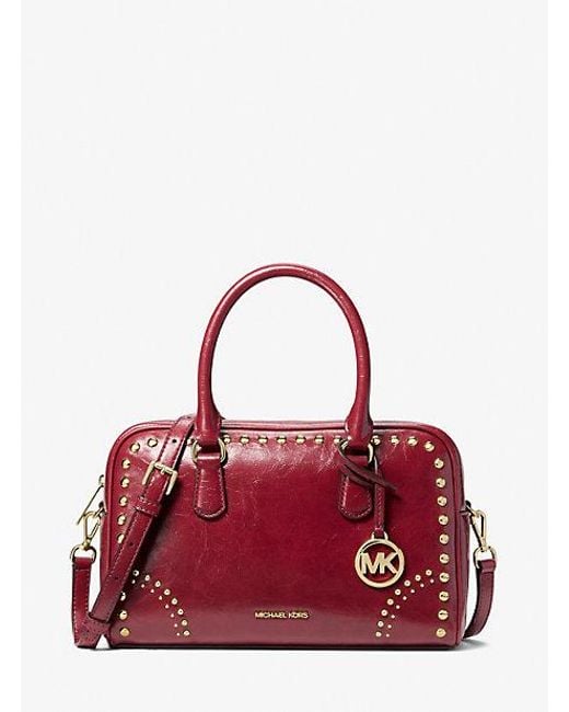 Michael Kors Red Thompson Medium Distressed Studded Satchel