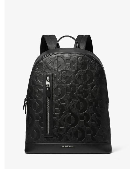 Michael Kors Black Hudson Slim Graphic Logo Embossed Leather Backpack for men