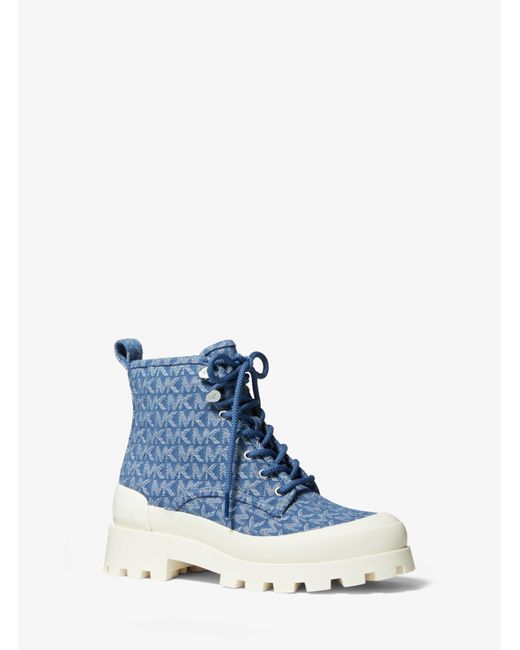 Michael Kors Blue Payton Denim Jacquard Combat Boot