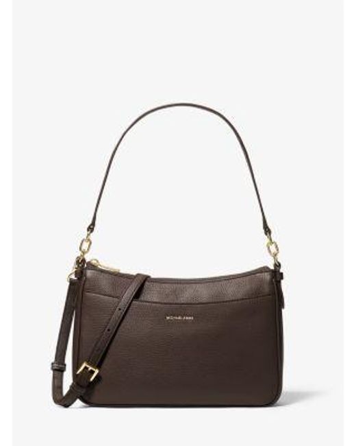 Michael Kors Brown Jet Set Medium Pebbled Leather Convertible Crossbody Bag