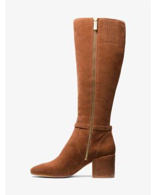 Michael Kors Brown Ella Suede Wide Calf Block Heel Boot