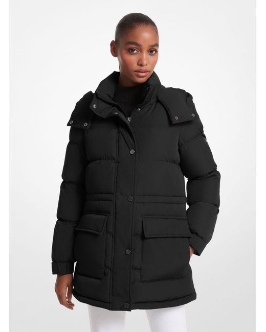 MICHAEL Michael Kors Black Mk Quilted Woven Cinched-Waist Puffer Jacket