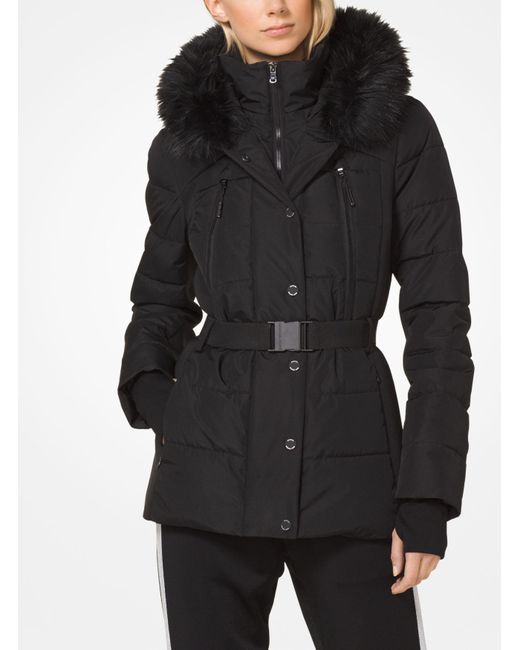 Michael Kors Black Faux Fur-trimmed Belted Puffer Jacket
