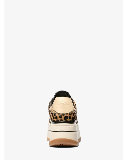 MICHAEL Michael Kors White Hayes Cheetah Print Calf Hair Platform Sneaker