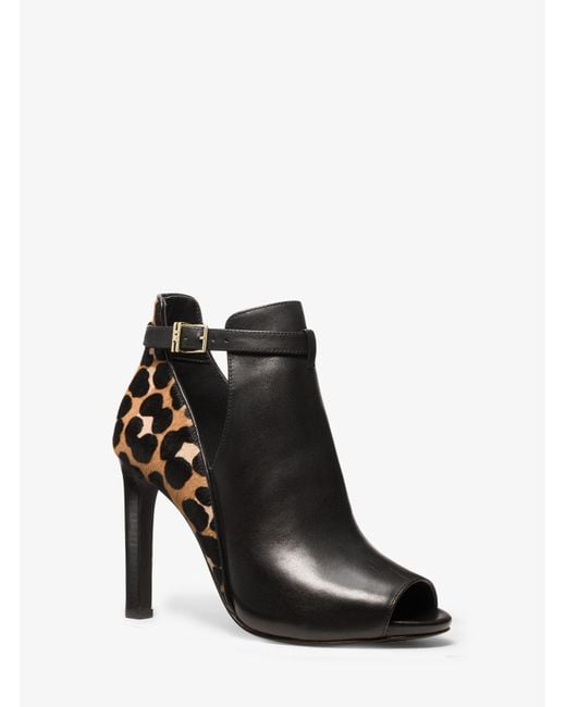 Michael Kors Black Mk Lawson Leather And Leopard Print Calf Hair Open-Toe Ankle Boot