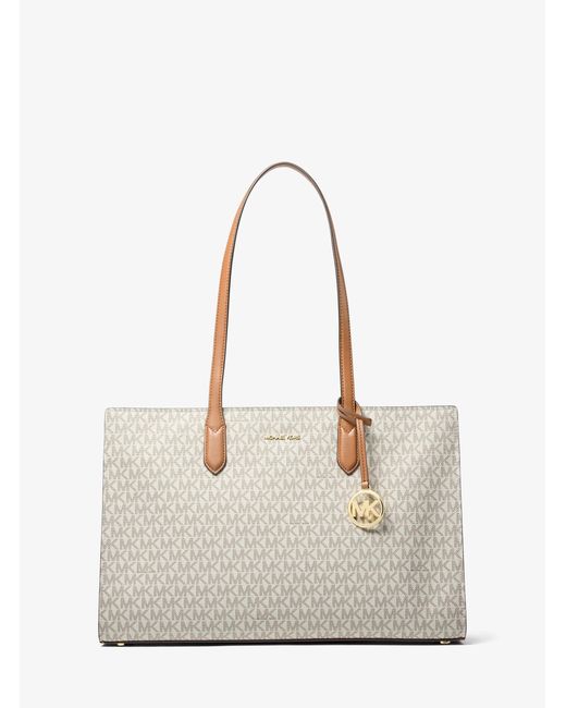 MICHAEL Michael Kors Natural Mk Scarlett Medium Signature Logo Tote Bag