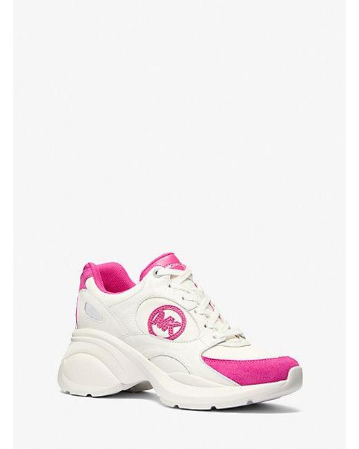 Michael Kors Pink Zuma Two-Tone Leather And Suede Trainer