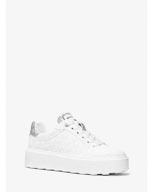 Michael Kors White Romey Metallic Two-Tone Signature Logo Platform Sneaker