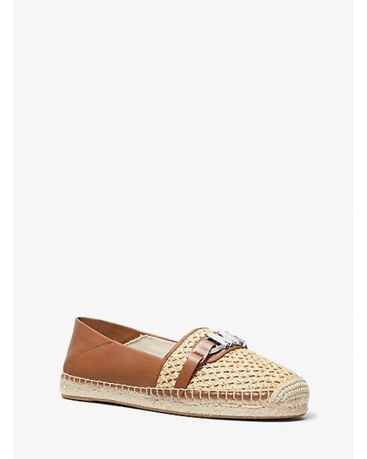 Michael Kors Natural Ember Leather And Straw Espadrille