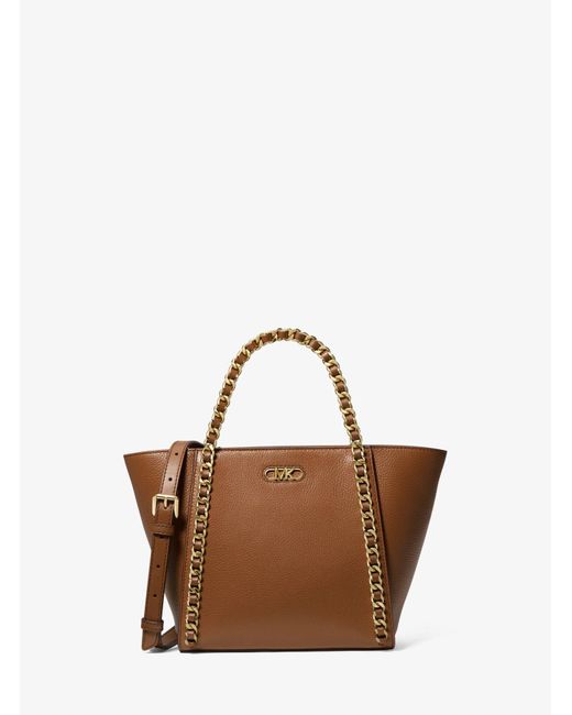 MICHAEL Michael Kors Brown Westley Small Pebbled Leather Chain-link Tote Bag