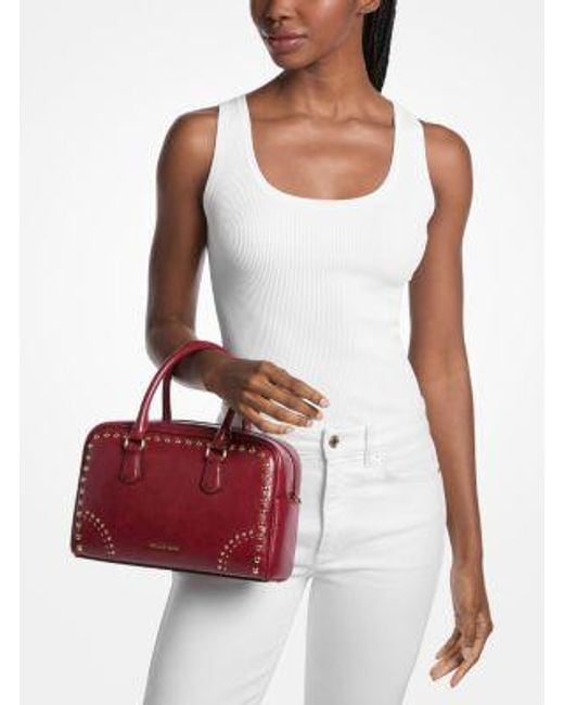 Michael Kors Red Thompson Medium Distressed Studded Satchel
