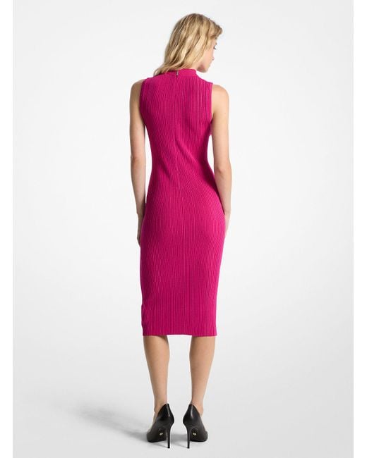 MICHAEL Michael Kors Pink Mk Ribbed Mock Neck Midi Dress