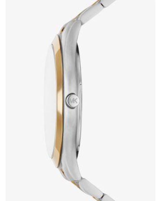 Michael Kors Metallic Slim Runway Silver And Gold Two-tone Stainless Steel Bracelet Watch for men