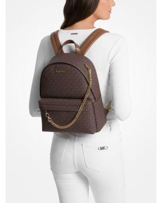 Michael Kors Brown Slater Medium Signature Logo Backpack