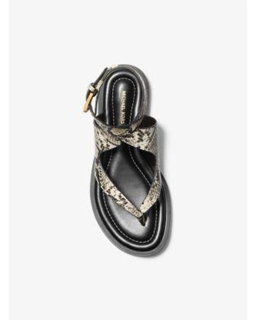 Michael Kors White Mk Irene Snake Embossed Leather Wrap Sandal