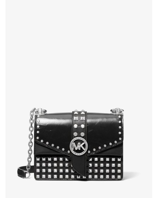 Michael Kors Greenwich Small Studded Crinkled Leather Crossbody Bag in