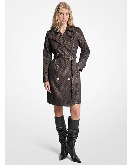 Michael Kors Black Signature Logo Cotton Blend Belted Trench Coat