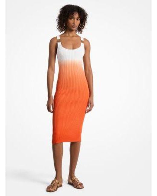Michael Kors Ombr Ribbed Stretch Viscose Dress in Orange | Lyst Canada