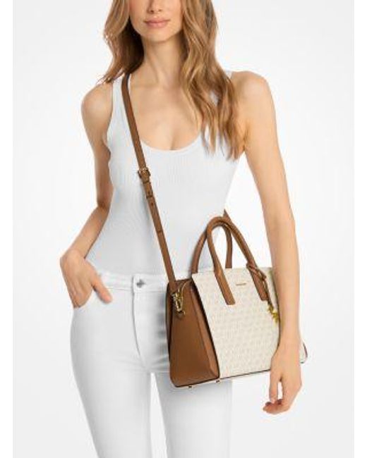 Michael Kors Natural Mk Laila Medium Signature Logo Satchel