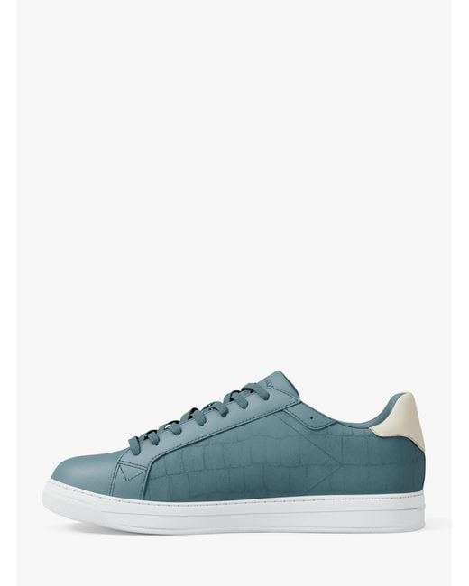 Michael Kors Blue Mk Keating Crocodile Embossed Suede And Leather Trainers for men