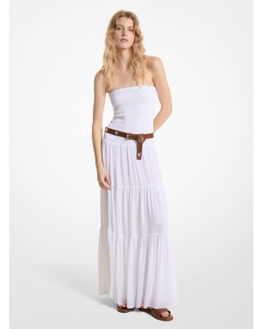 Michael Kors White Mk Tiered Smocked Georgette Maxi Dress