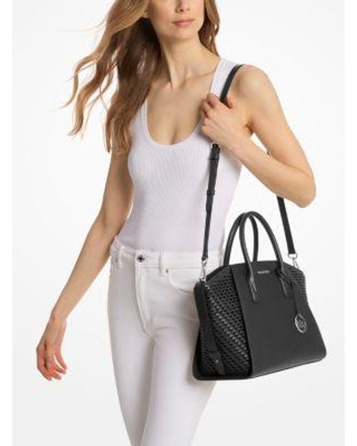 Michael Kors Black Avril Large Woven Satchel