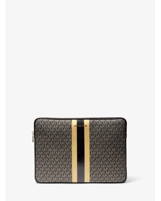 Michael Kors Canvas Jet Set Metallic Logo Stripe 13 Inch Laptop Case In michael-kors-canvas-jet-set-metallic-logo-stripe-13-inch-laptop-case-in