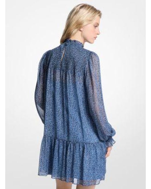 Michael Kors Blue Mk Metallic Paisley Print Georgette Dress