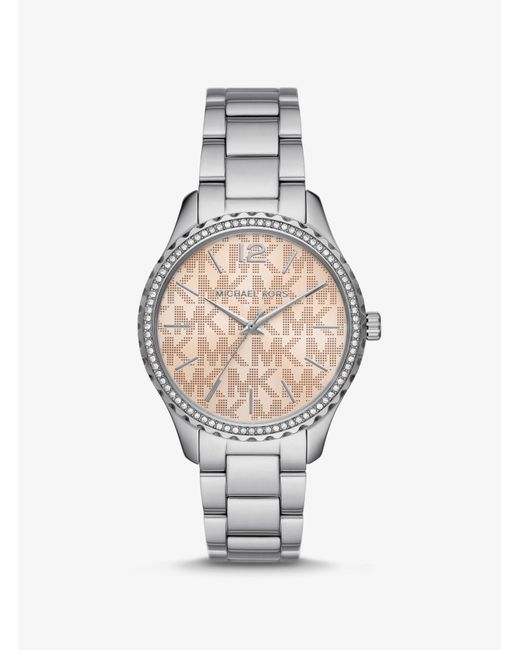 Michael Kors Layton Pavé Silver-tone Logo Watch in White | Lyst