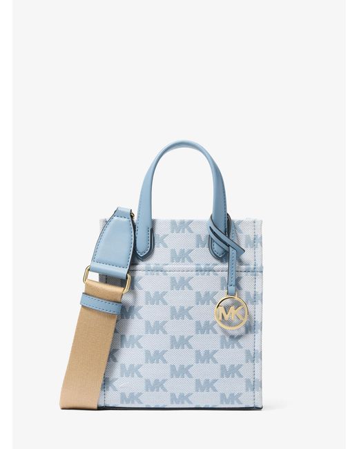 Michael Kors Outlet Blue Mk Gigi Extra-Small Logo Jacquard Crossbody Bag