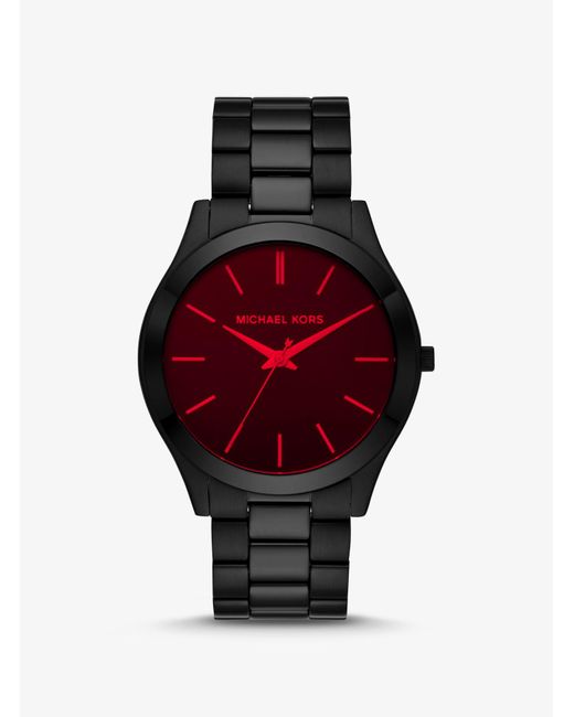 Michael Kors Red Slim Runway Black Stainless Steel Bracelet Watch for men