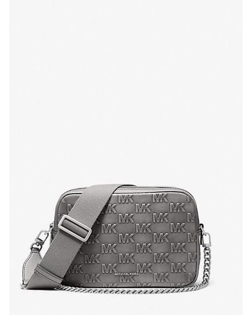 Michael Kors Gray Bryant Medium Burnished Leather Camera Crossbody Bag
