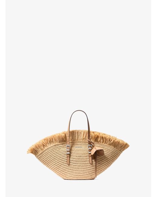 Michael Kors White Mk Isa Small Hand-Crocheted Tote Bag