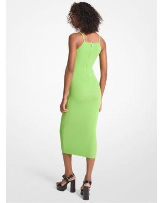 Michael Kors Green Stretch Knit Cutout Midi Dress