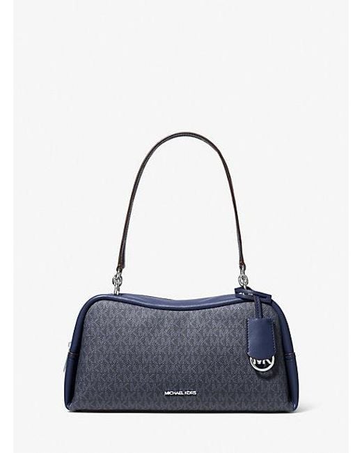 Michael Kors Blue Cecily Medium Signature Logo Shoulder Bag
