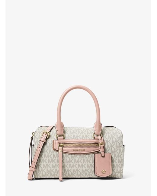 Michael Kors Natural Mk Jet Set Travel Extra-Small Signature Logo Duffel Crossbody Bag