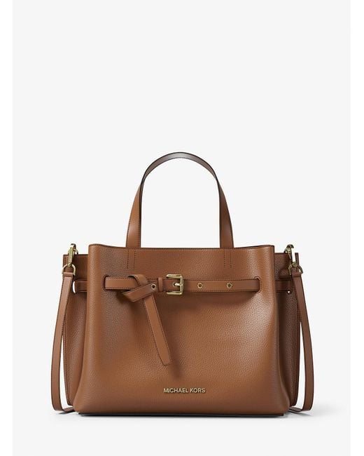 MICHAEL Michael Kors Brown Mk Emilia Medium Pebbled Leather Satchel