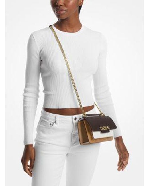 MICHAEL Michael Kors White Mk Heather Extra-Small Color-Block Leather Crossbody Bag