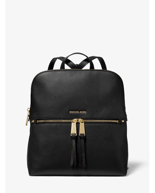 MICHAEL Michael Kors Black Rhea Medium Pebbled Slim Backpack