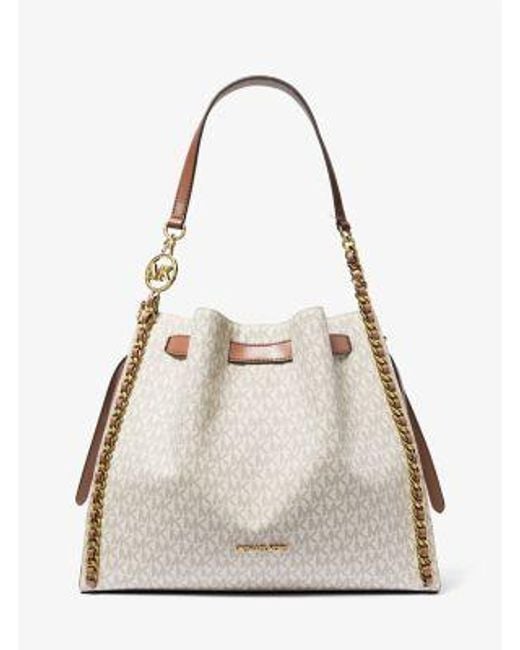 Michael Kors Natural Mina Large Signature Logo Chain Shoulder Bag