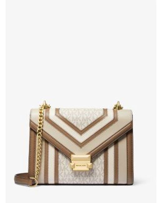 Michael Kors Natural Whitney Medium Color-Block And Signature Logo Shoulder Bag