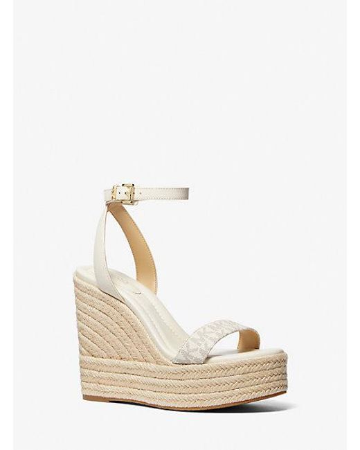 MICHAEL Michael Kors Mk Leighton Logo And Leather Wedge Sandal in Natural |  Lyst UK