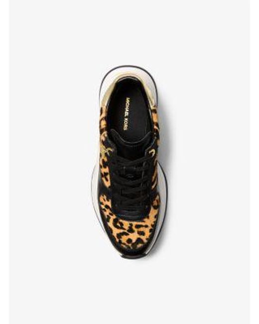 Michael Kors White Arla Leopard Print Calf Hair And Leather Trainer