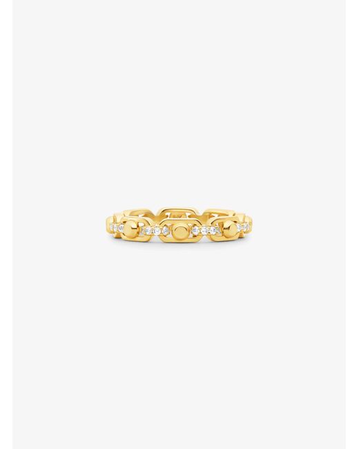 Michael Kors White Mk Astor Link Small Precious Metal-Plated Sterling Pavé Chain Ring