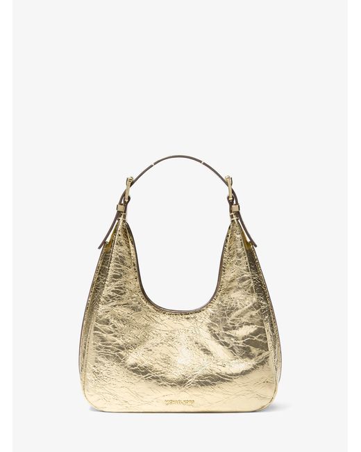 MICHAEL Michael Kors Nolita Small Metallic Crackled Leather Hobo Shoulder Bag